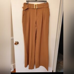 New York And Company High Waisted Wide Leg Trouser W/ Belt,Brown Color, Size 2